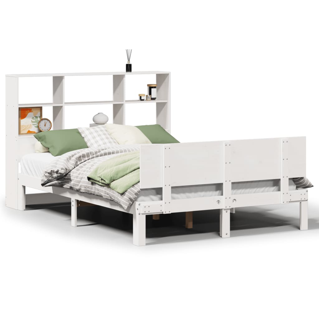 Bookcase Bed without Mattress White 140x200cm Solid Wood Pine