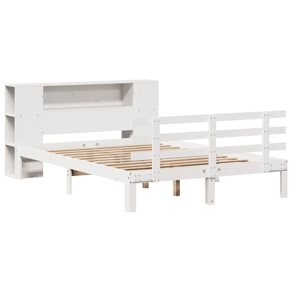 Bookcase Bed without Mattress White 150x200 cm King Size Solid Wood Pine