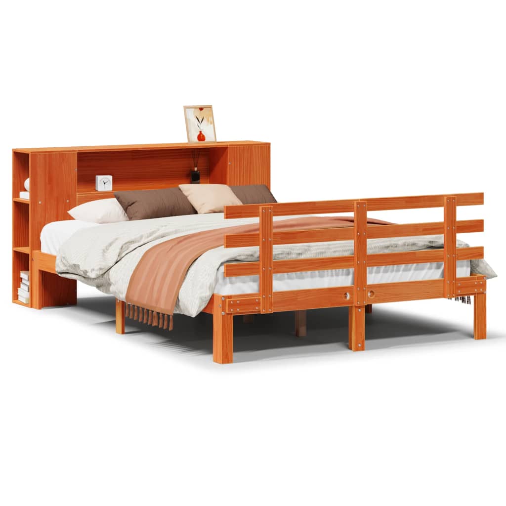 Bookcase Bed without Mattress Wax Brown 160x200cm Solid Wood Pine