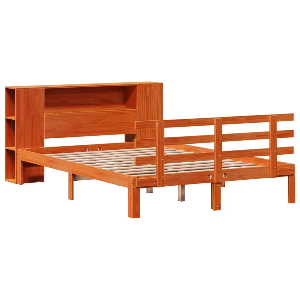 Bookcase Bed without Mattress Wax Brown 160x200cm Solid Wood Pine