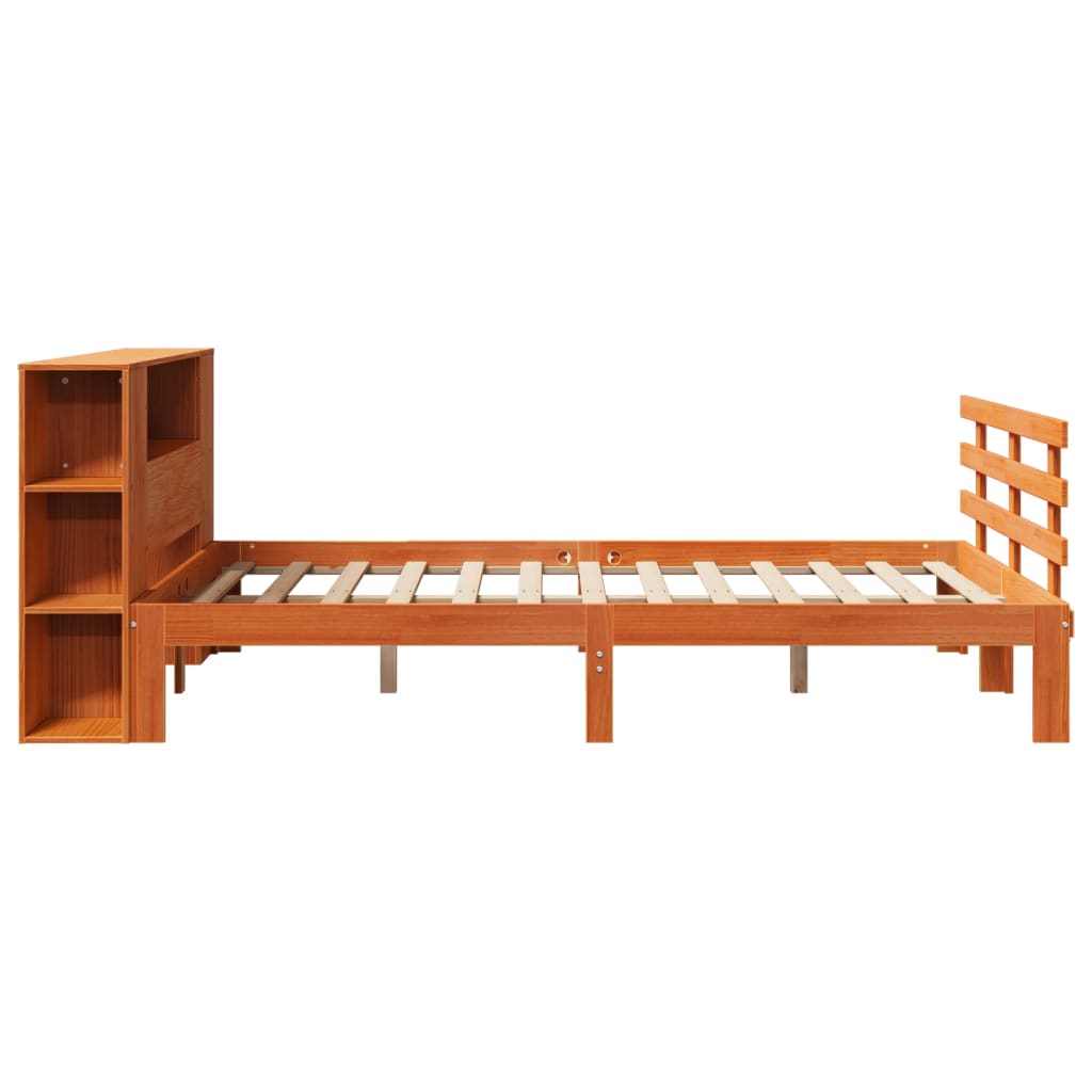Bookcase Bed without Mattress Wax Brown 160x200cm Solid Wood Pine