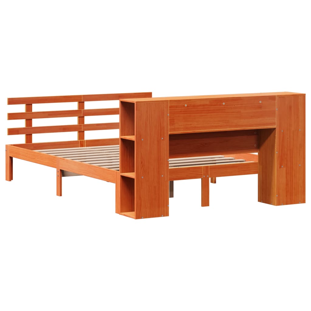 Bookcase Bed without Mattress Wax Brown 160x200cm Solid Wood Pine