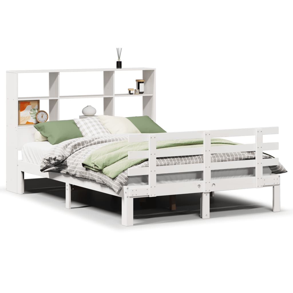 Bookcase Bed without Mattress White 140x200cm Solid Wood Pine