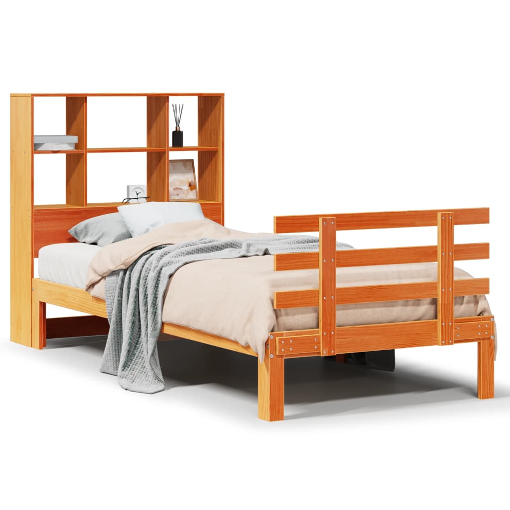 Bookcase Bed without Mattress Wax Brown 90x200cm Solid Wood Pine