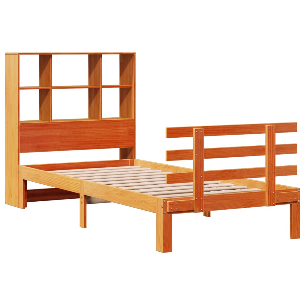 Bookcase Bed without Mattress Wax Brown 90x200cm Solid Wood Pine