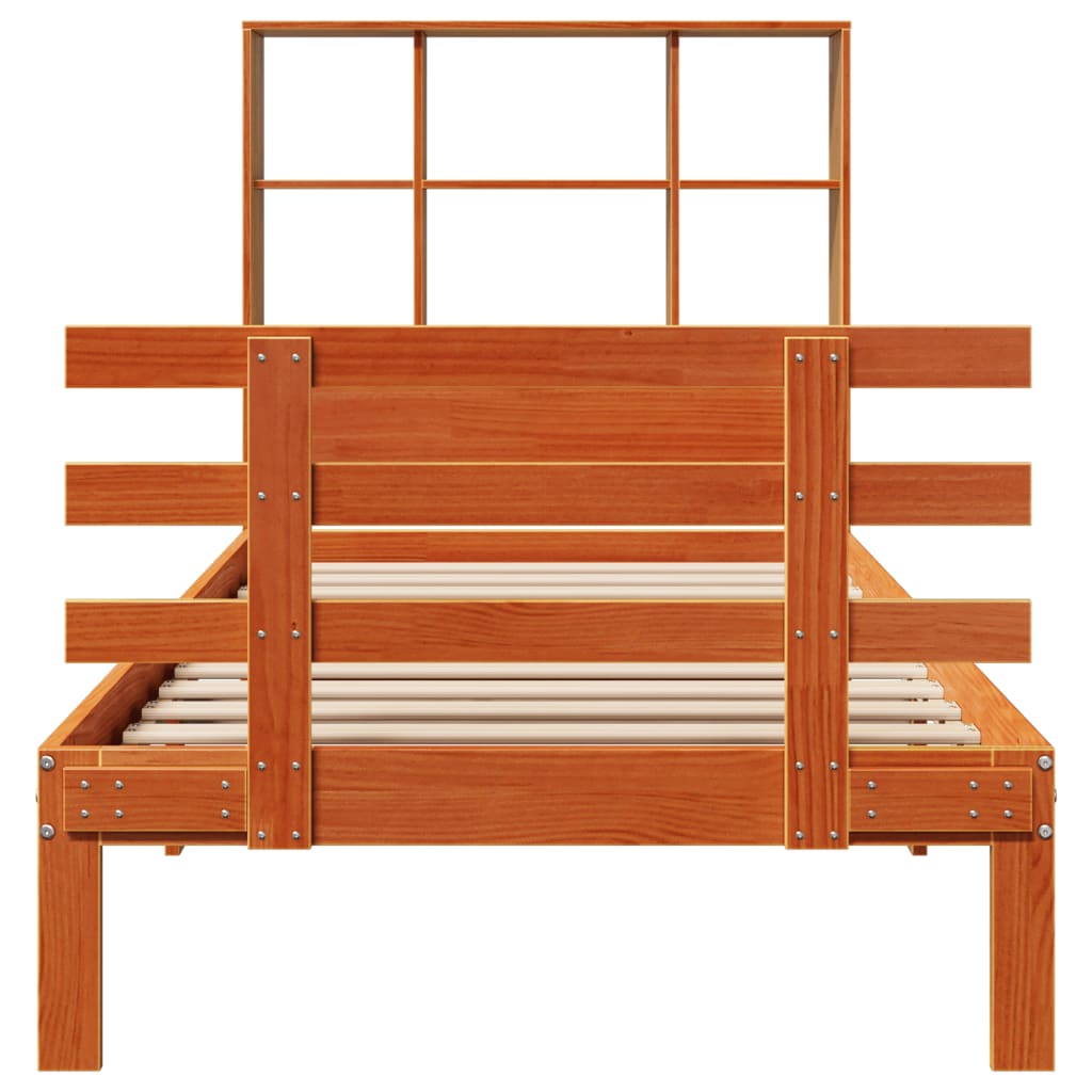 Bookcase Bed without Mattress Wax Brown 90x200cm Solid Wood Pine