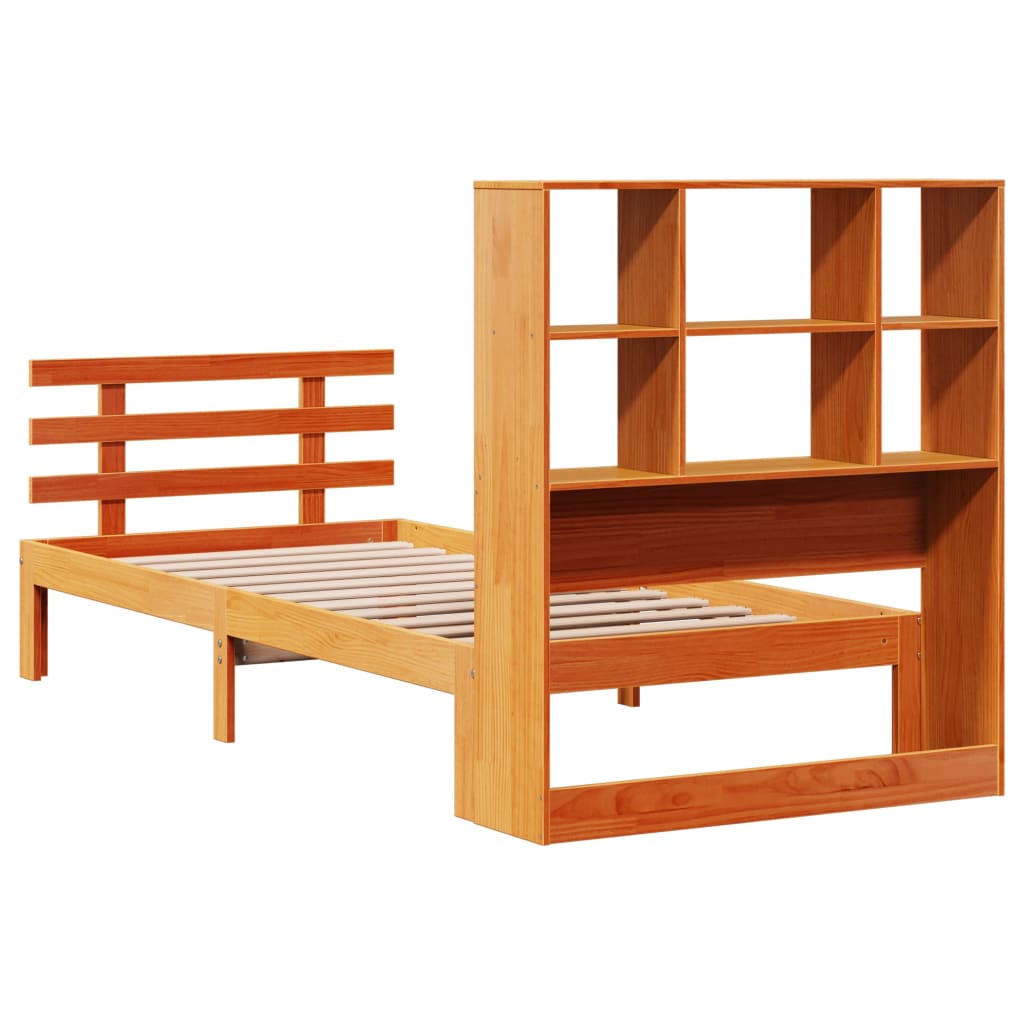 Bookcase Bed without Mattress Wax Brown 90x200cm Solid Wood Pine