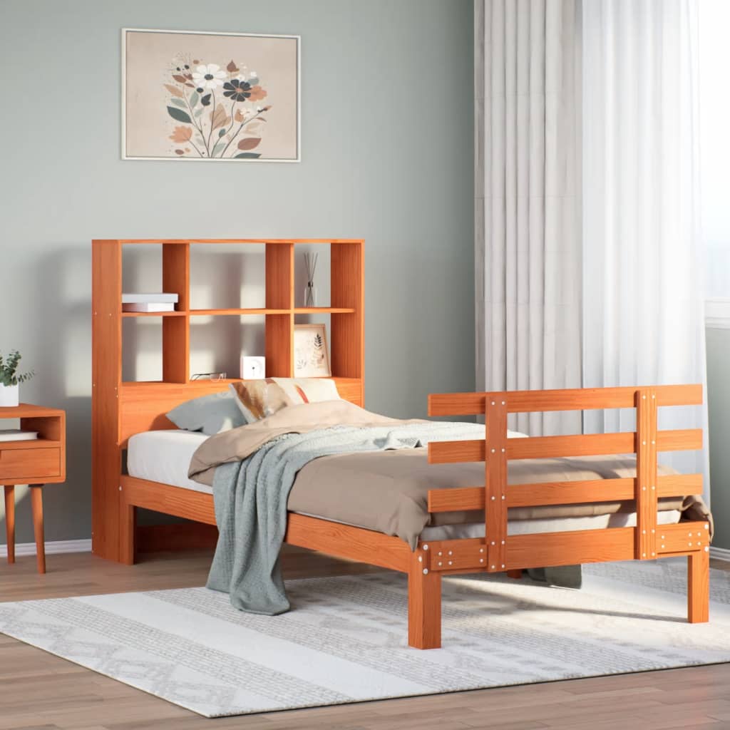 Bookcase Bed without Mattress Wax Brown 90x200cm Solid Wood Pine