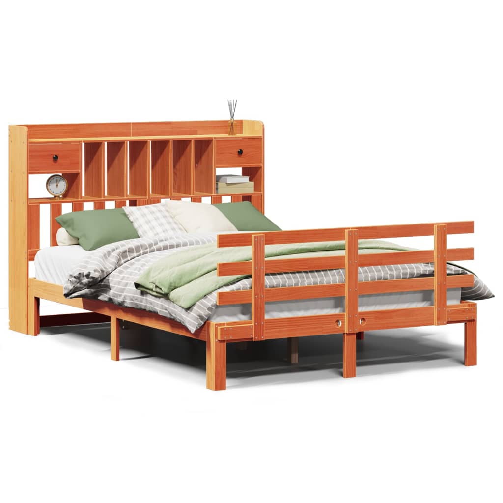 Bookcase Bed without Mattress Wax Brown 160x200 cm Solid Wood Pine