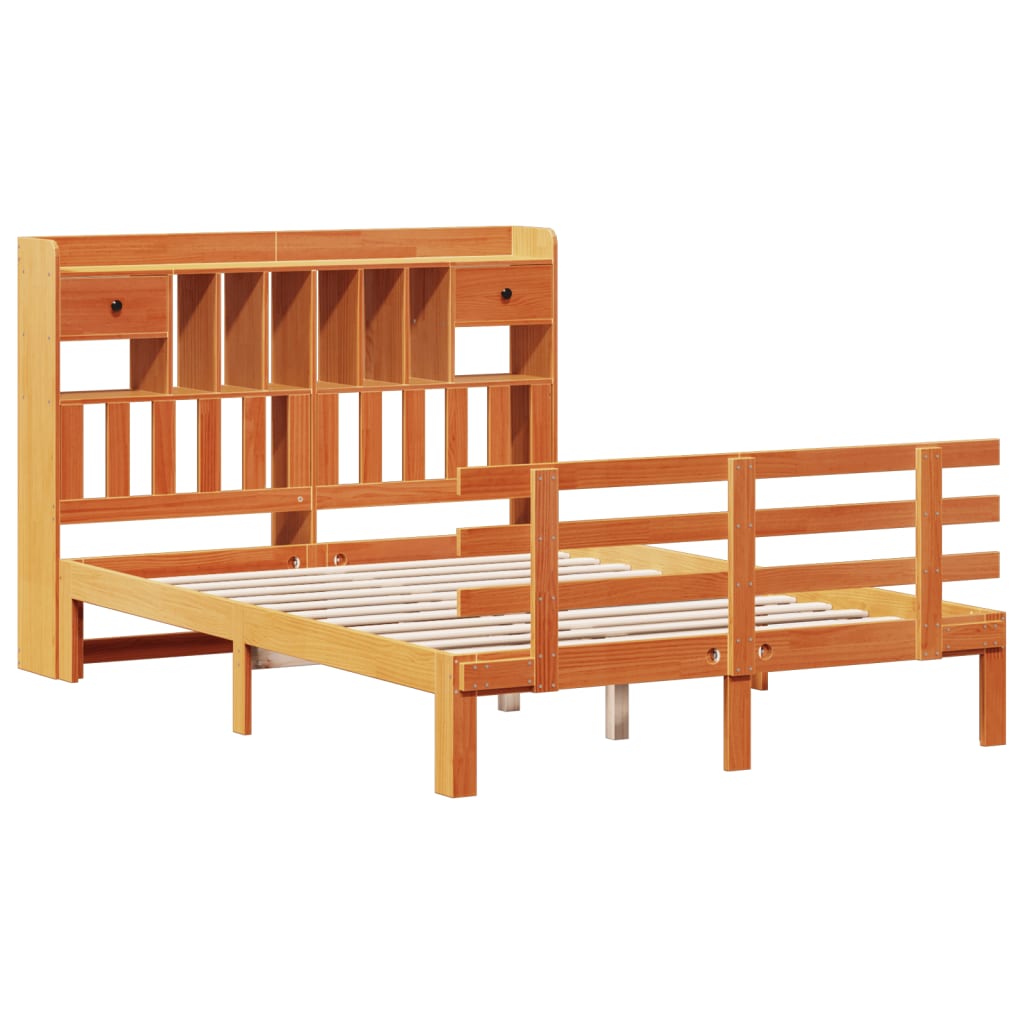 Bookcase Bed without Mattress Wax Brown 160x200 cm Solid Wood Pine