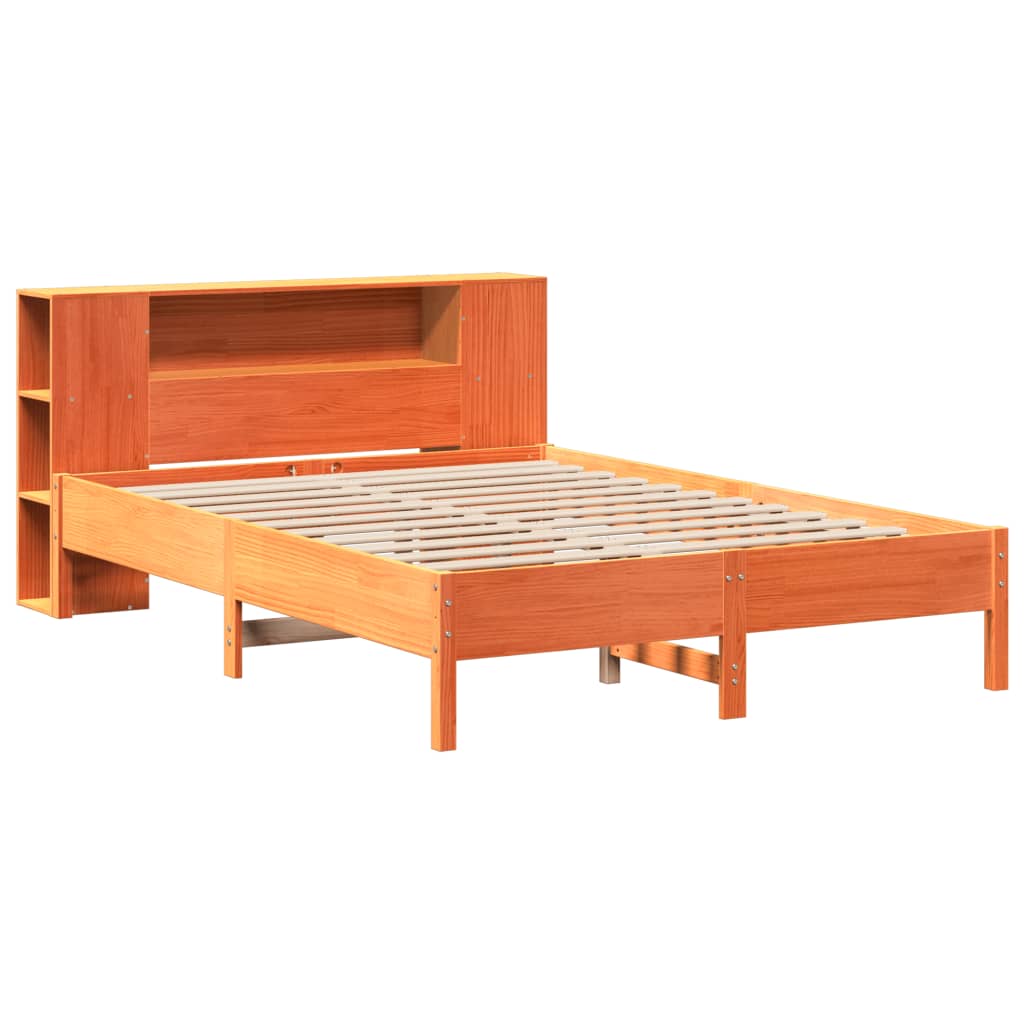 Bookcase Bed without Mattress Wax Brown 150x200 cm King Solid Wood Pine