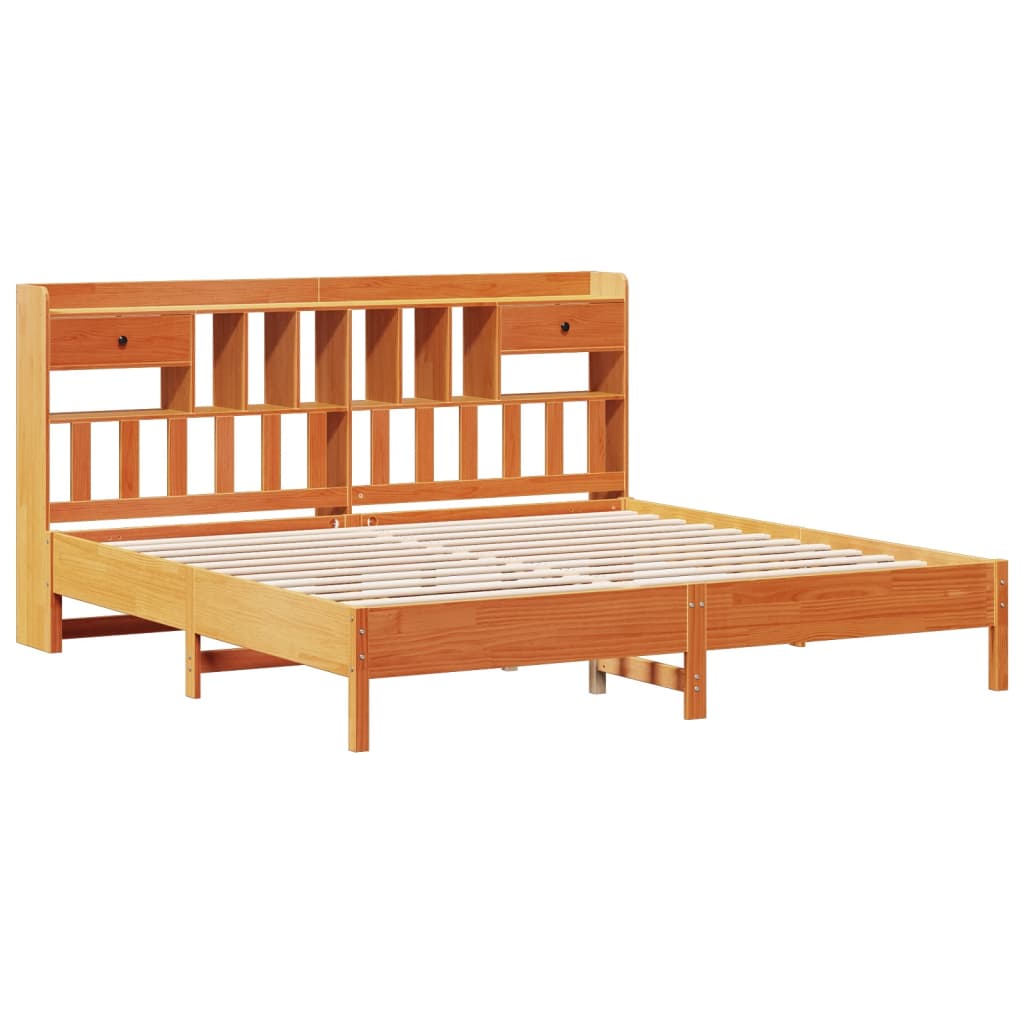 Bookcase Bed without Mattress Wax Brown 200x200 cm Solid Wood Pine