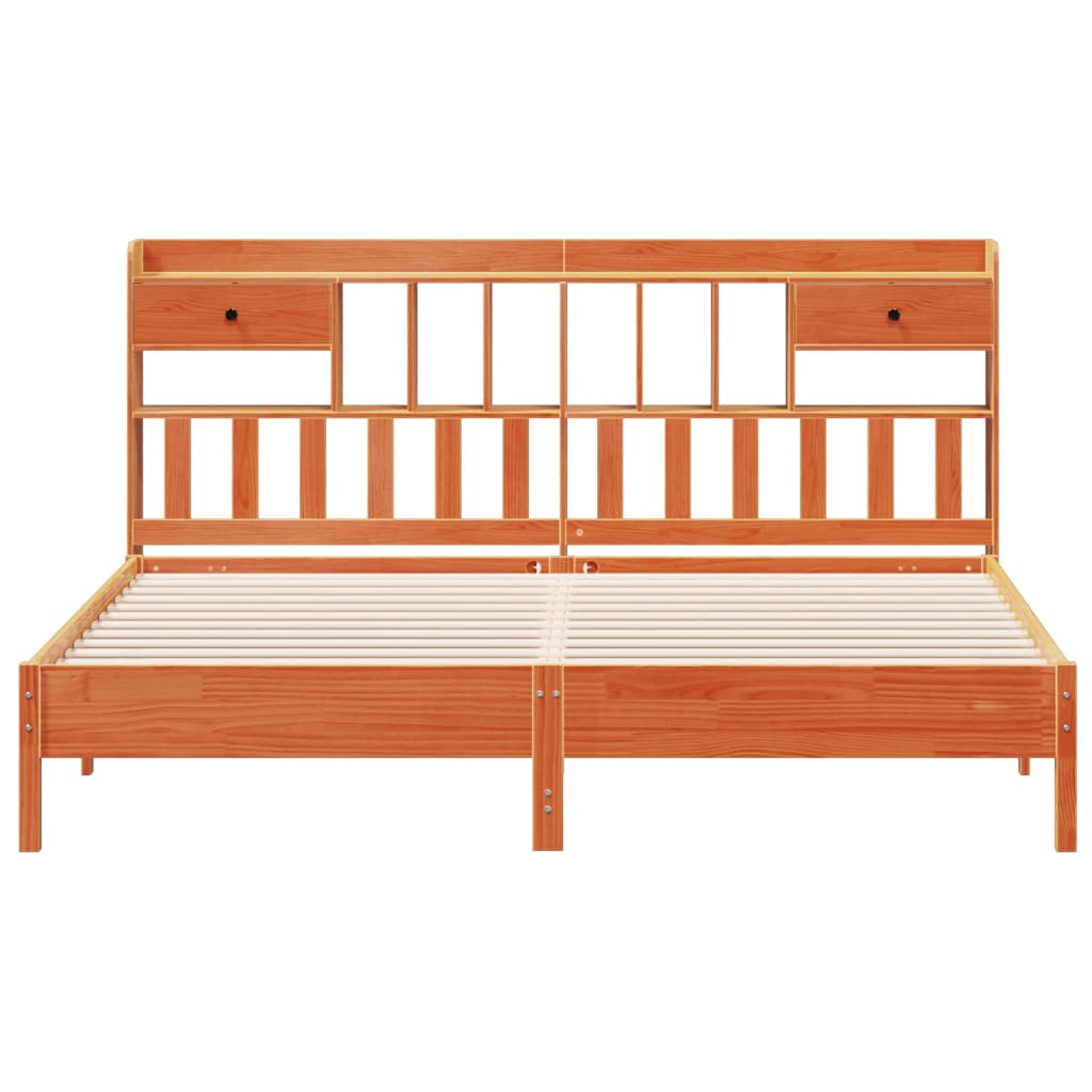 Bookcase Bed without Mattress Wax Brown 200x200 cm Solid Wood Pine