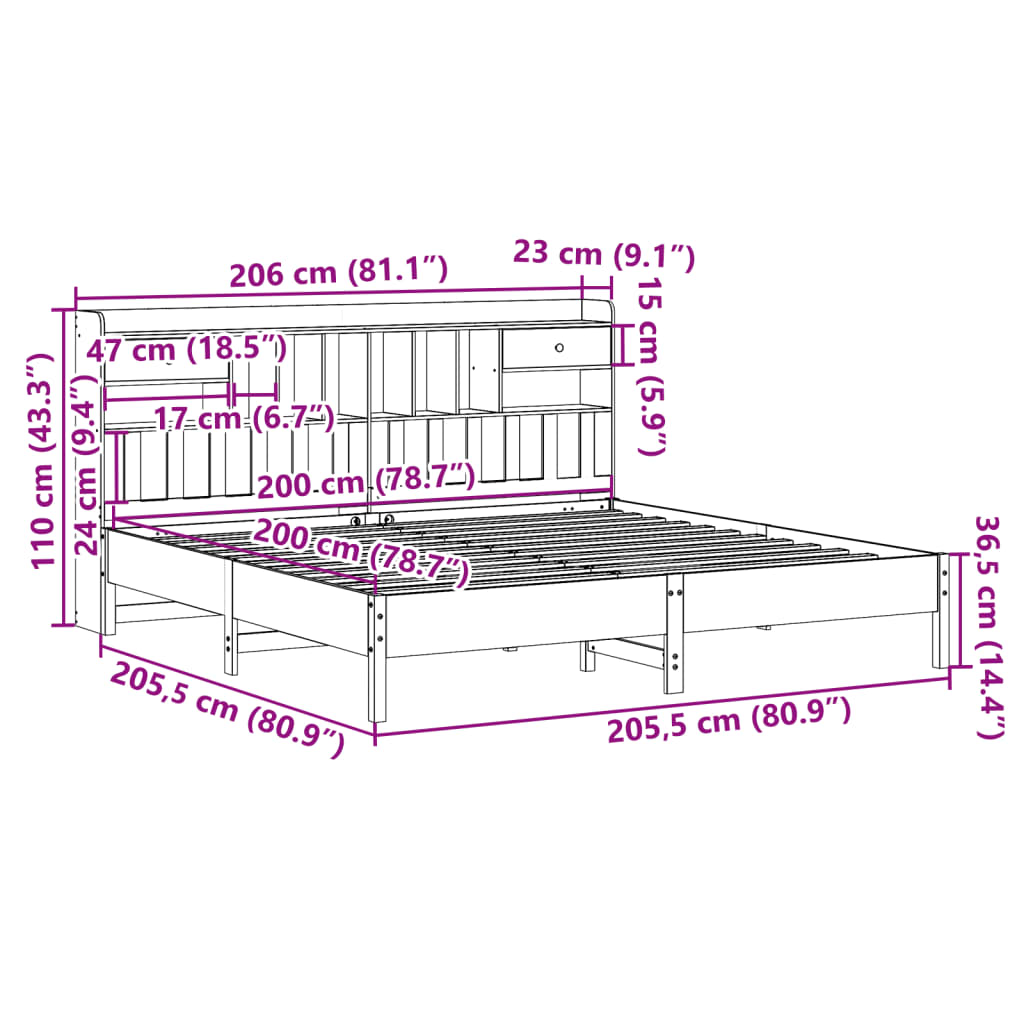 Bookcase Bed without Mattress Wax Brown 200x200 cm Solid Wood Pine