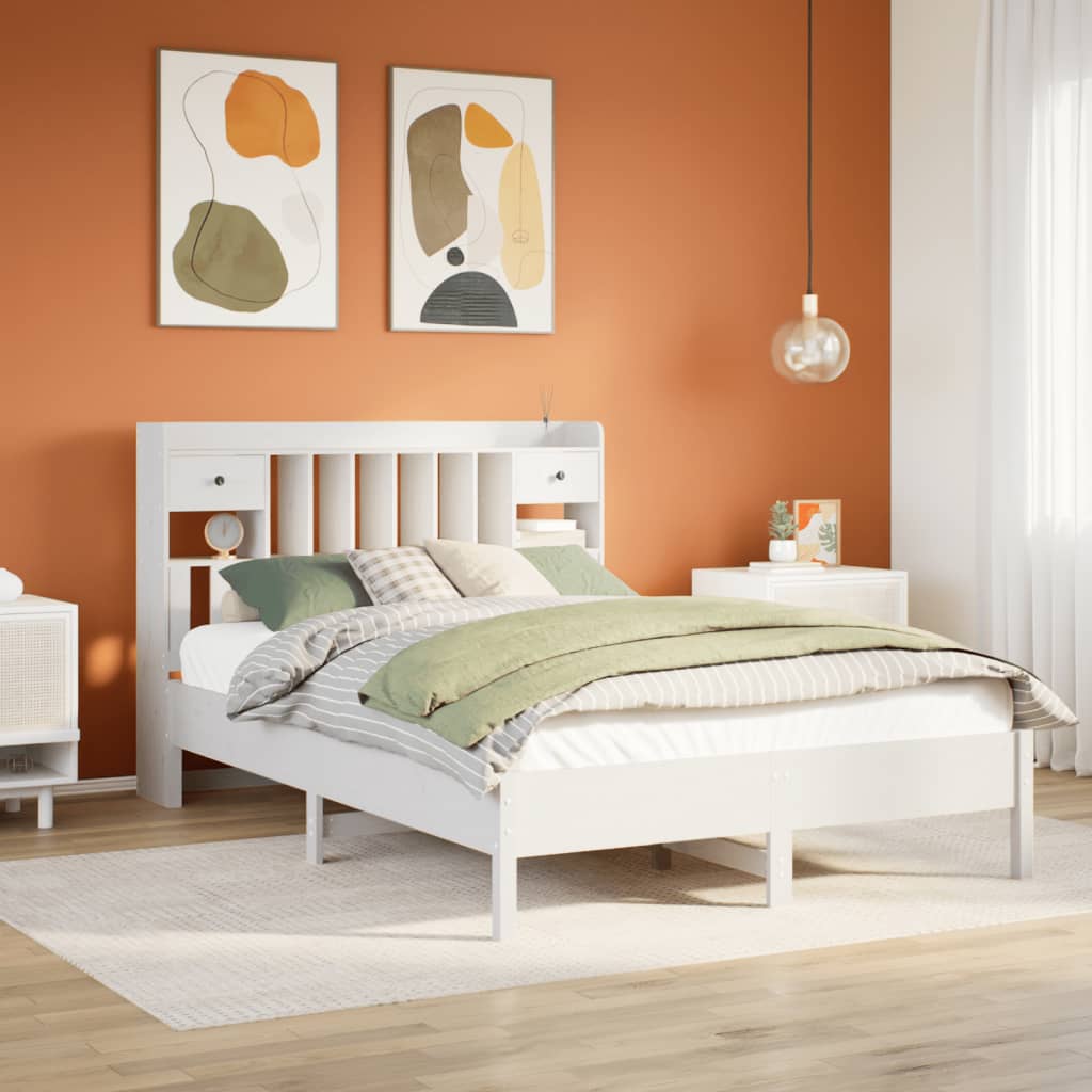 Bookcase Bed without Mattress White 160x200 cm Solid Wood Pine