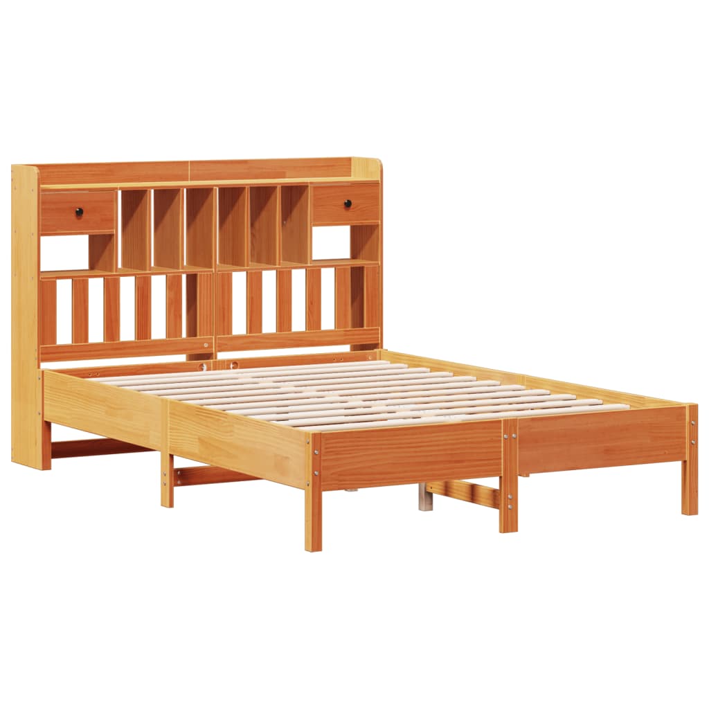 Bookcase Bed without Mattress Wax Brown 150x200 cm King Size Solid Wood Pine