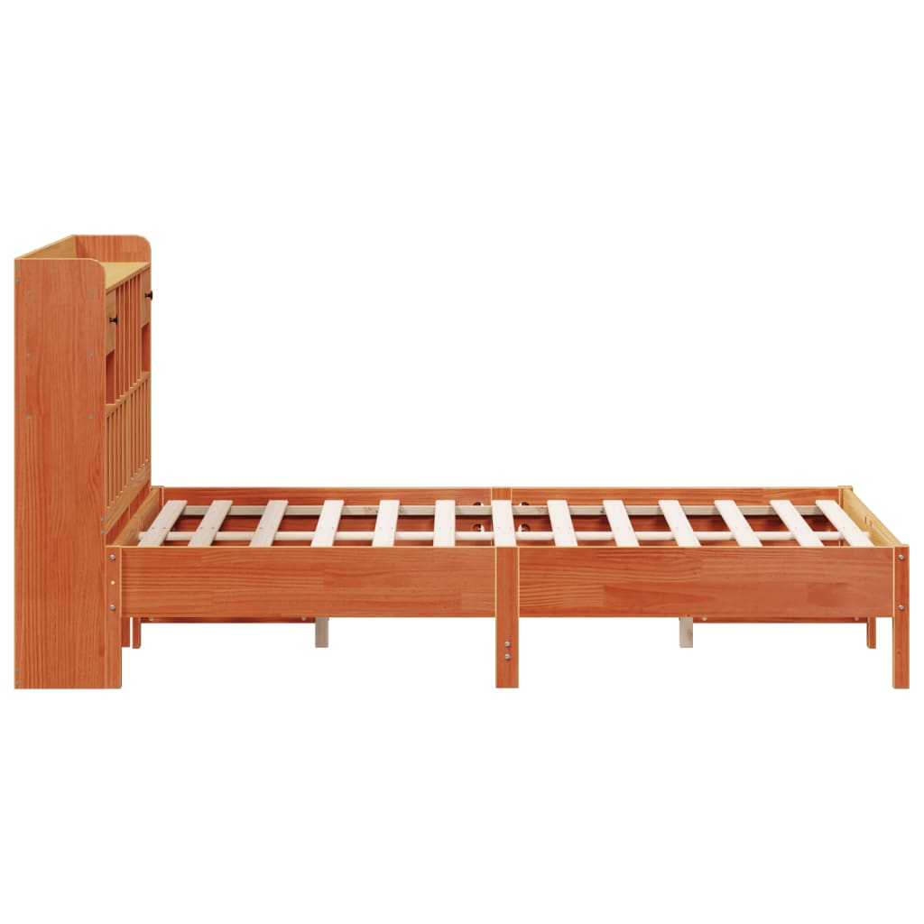 Bookcase Bed without Mattress Wax Brown 150x200 cm King Size Solid Wood Pine
