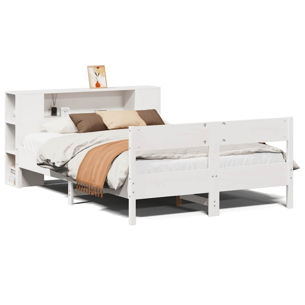 Bookcase Bed without Mattress White 140x200cm Solid Wood Pine