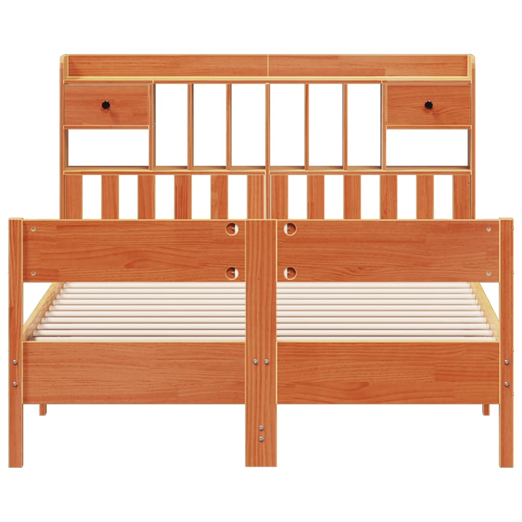 Bookcase Bed without Mattress Wax Brown 160x200cm Solid Wood Pine