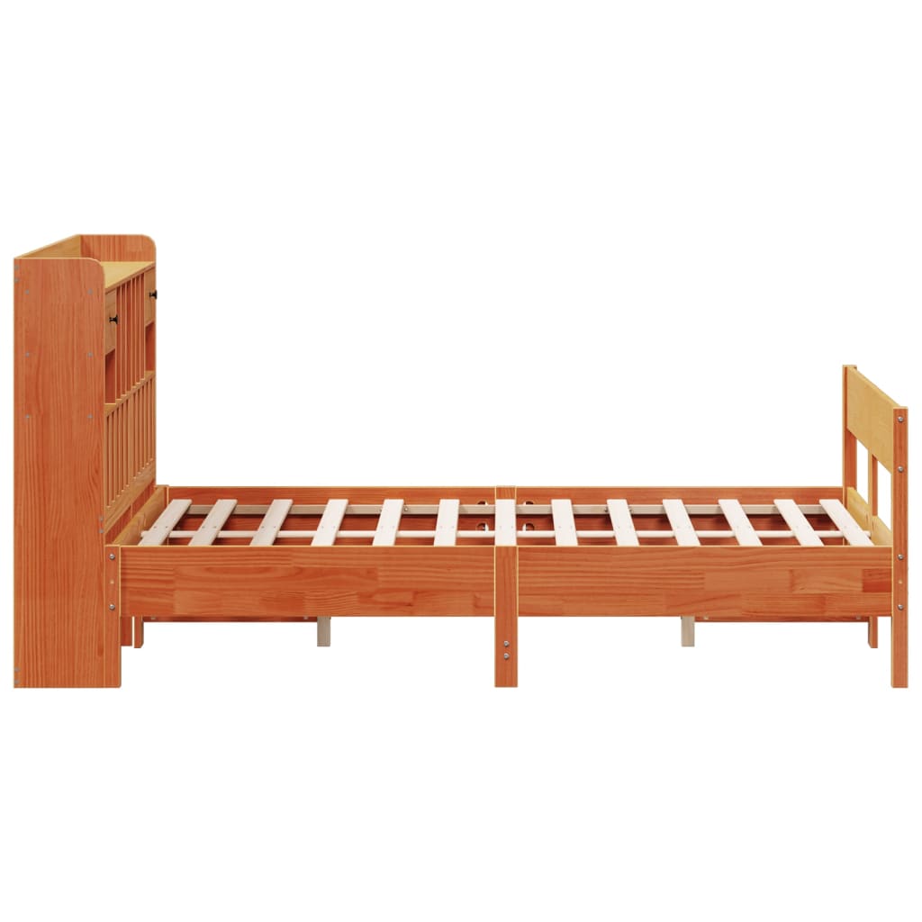Bookcase Bed without Mattress Wax Brown 160x200cm Solid Wood Pine