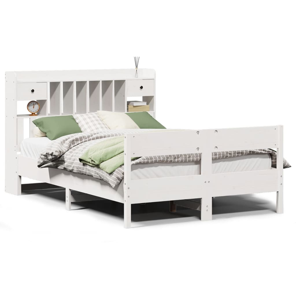Bookcase Bed without Mattress White 140x200cm Solid Wood Pine