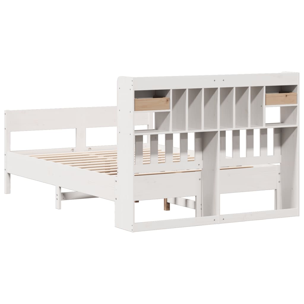 Bookcase Bed without Mattress White 140x200cm Solid Wood Pine