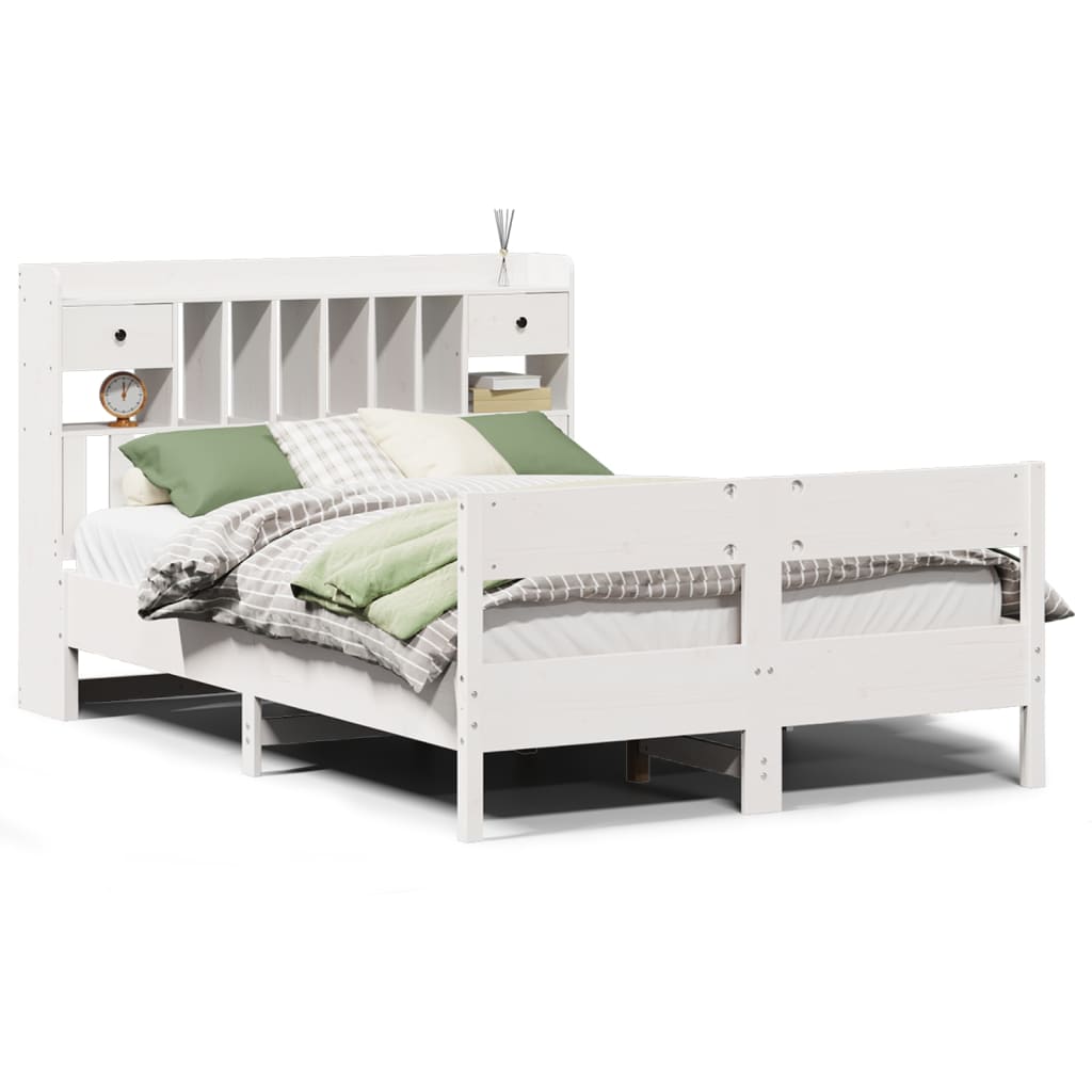 Bookcase Bed without Mattress White 140x190cm Solid Wood Pine