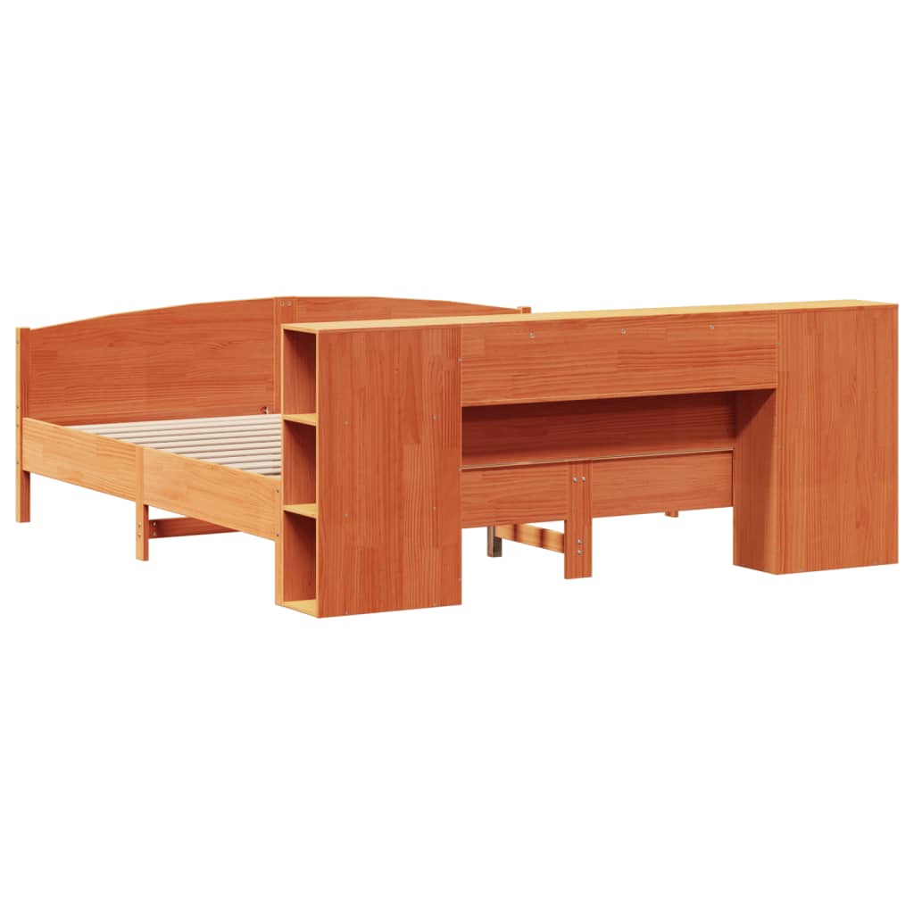 Bookcase Bed without Mattress Wax Brown 200x200cm Solid Wood Pine