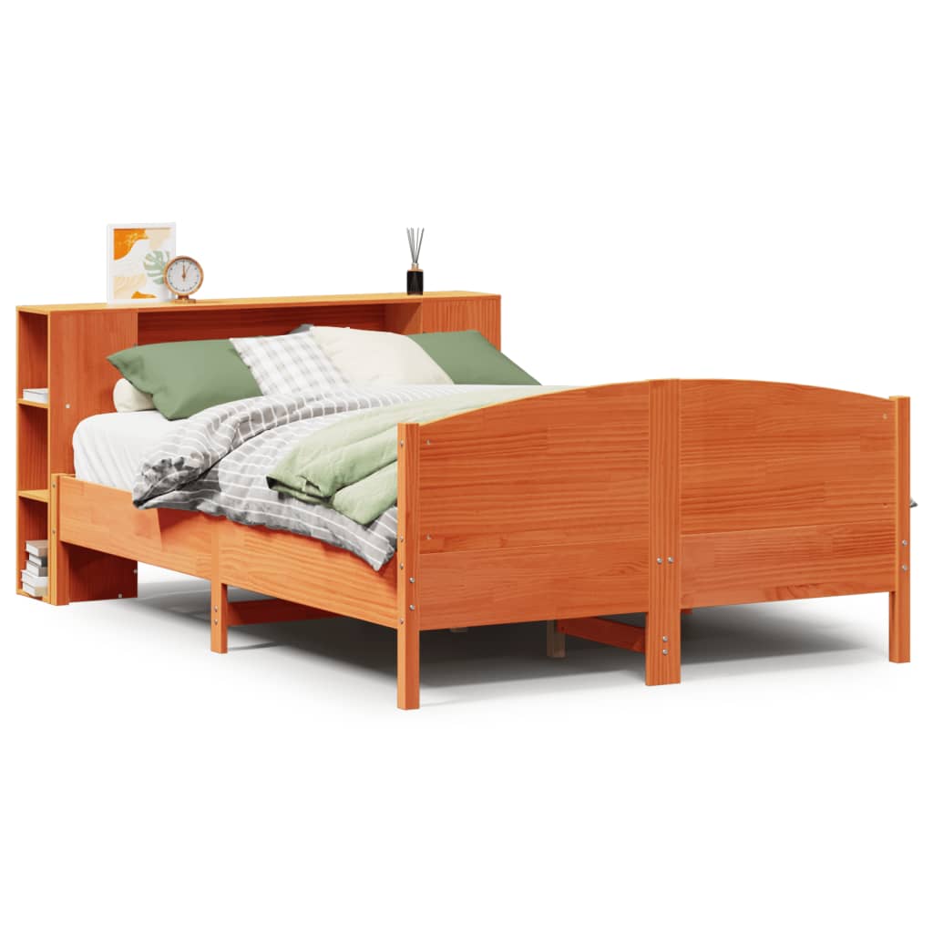 Bookcase Bed without Mattress Wax Brown 160x200cm Solid Wood Pine