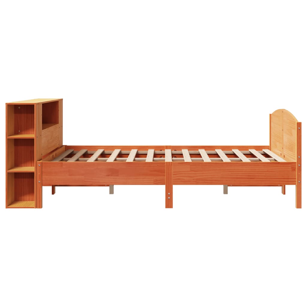 Bookcase Bed without Mattress Wax Brown 160x200cm Solid Wood Pine