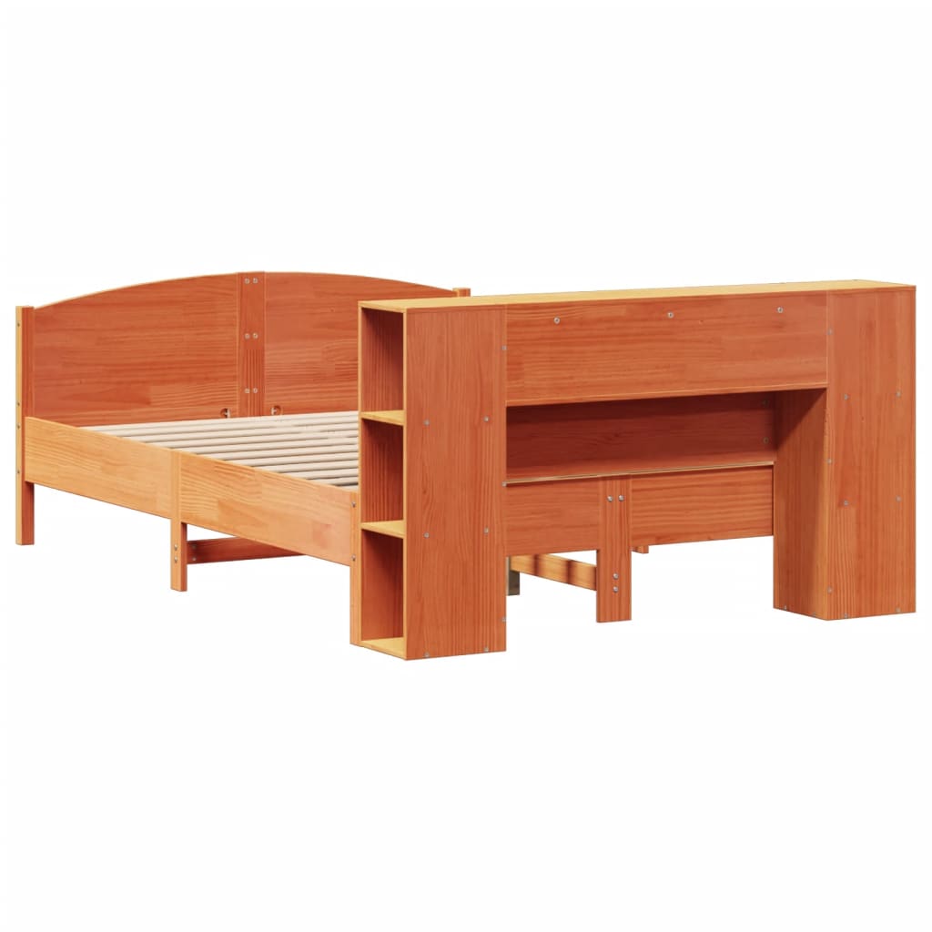 Bookcase Bed without Mattress Wax Brown 160x200cm Solid Wood Pine