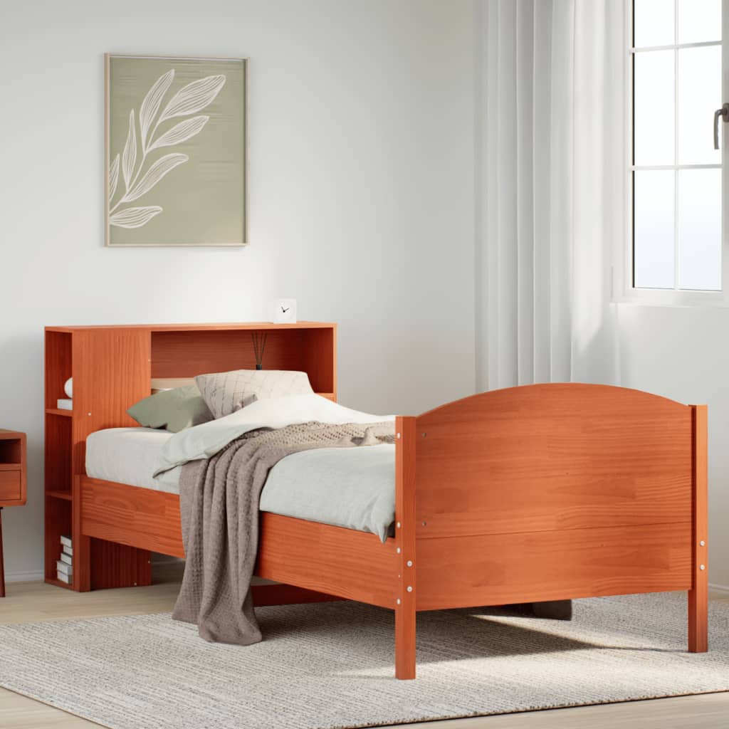 Bookcase Bed without Mattress Wax Brown 75x190cm Small Single Solid Wood Pine