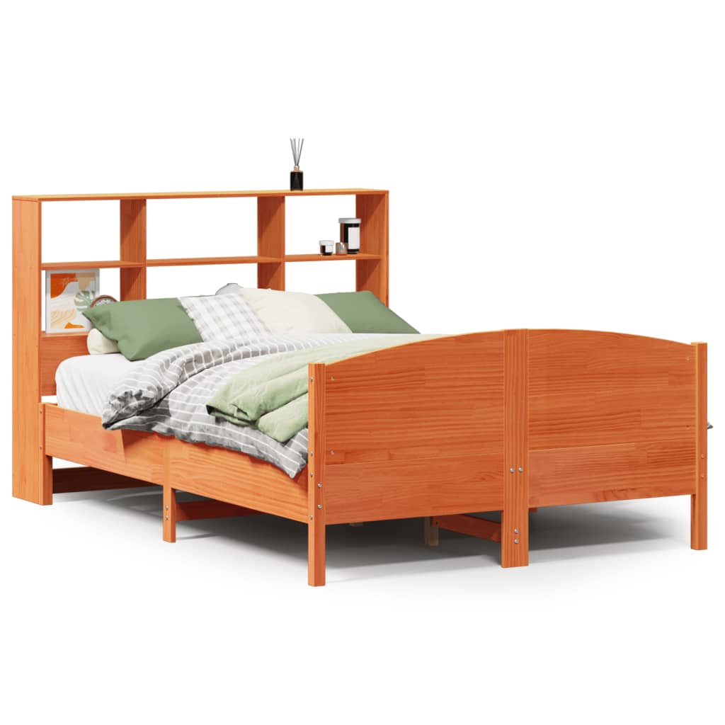 Bookcase Bed without Mattress Wax Brown 160x200cm Solid Wood Pine
