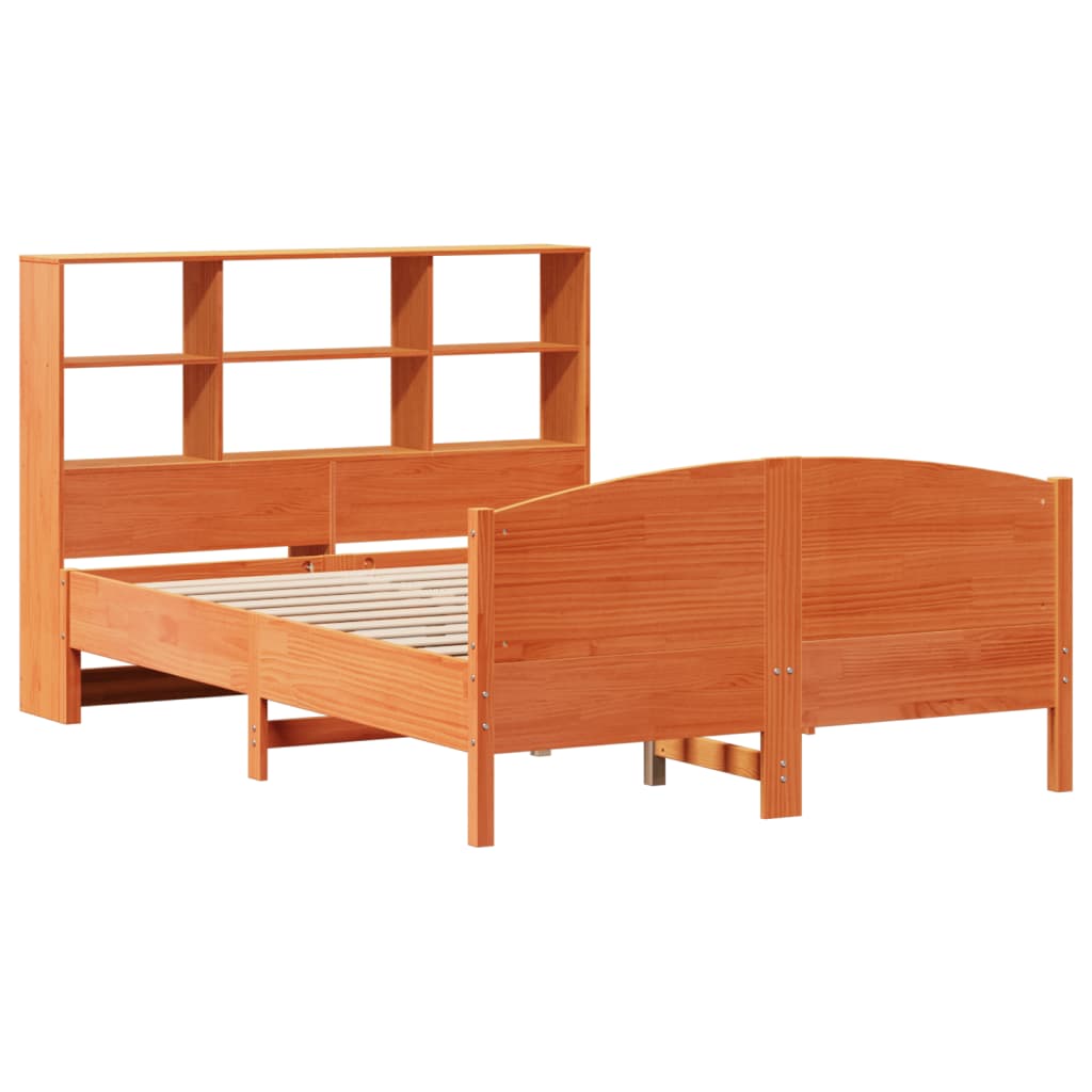Bookcase Bed without Mattress Wax Brown 160x200cm Solid Wood Pine
