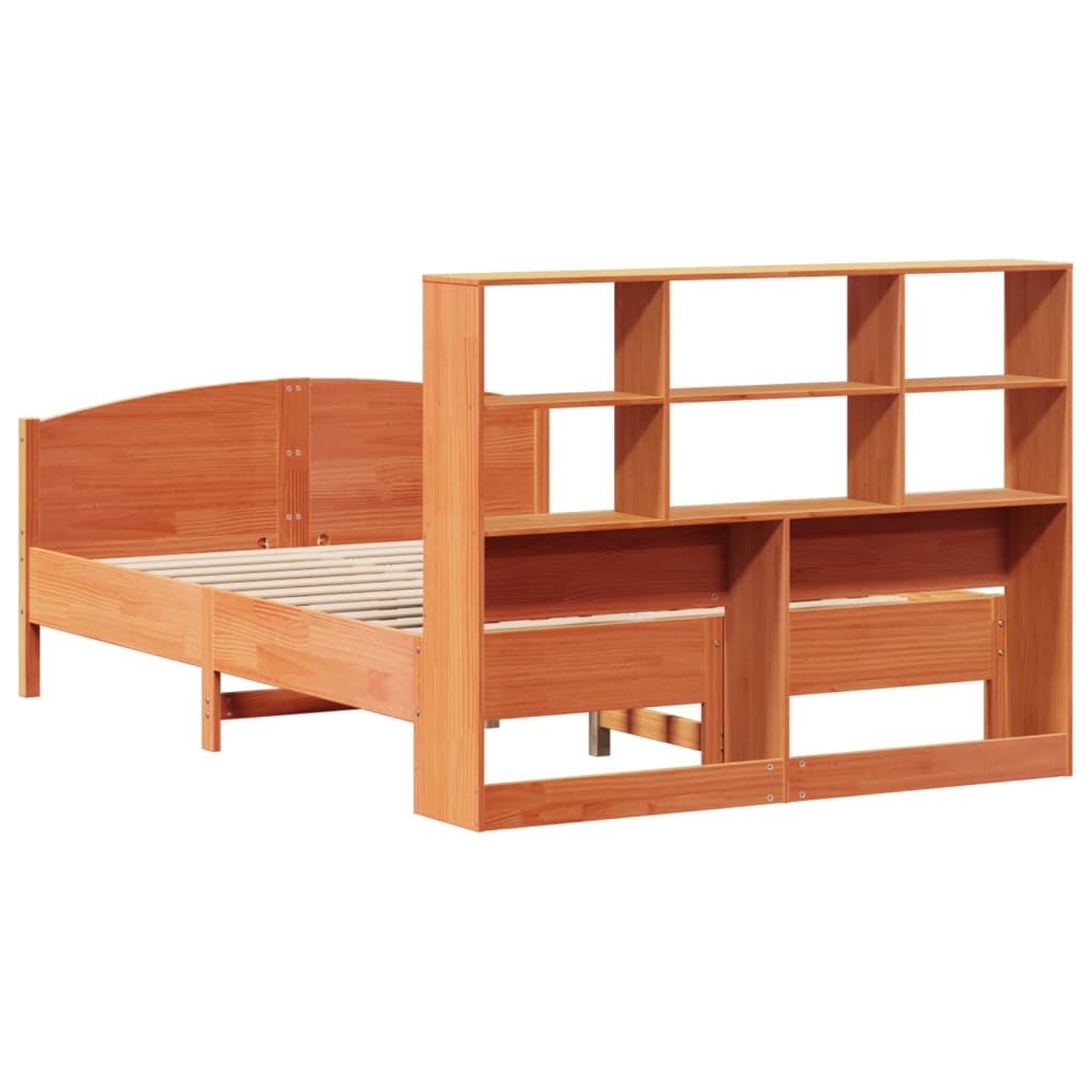 Bookcase Bed without Mattress Wax Brown 160x200cm Solid Wood Pine