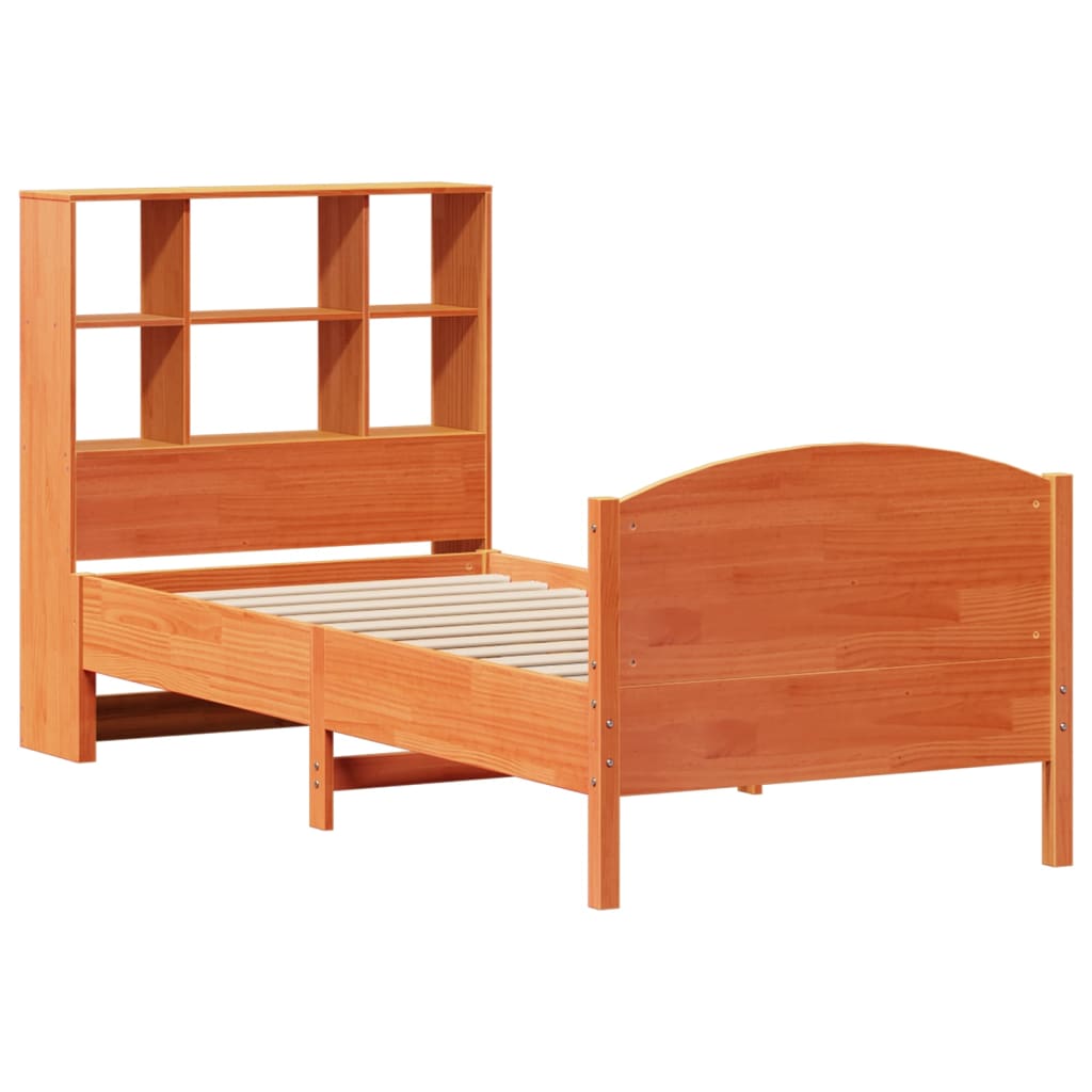 Bookcase Bed without Mattress Wax Brown 90x200cm Solid Wood Pine