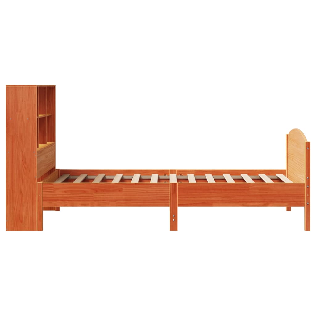 Bookcase Bed without Mattress Wax Brown 90x200cm Solid Wood Pine