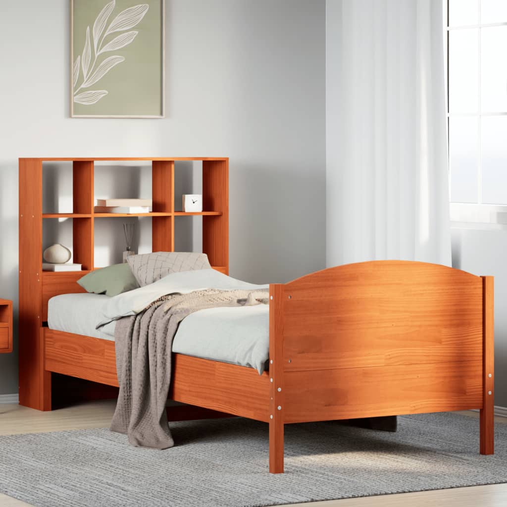 Bookcase Bed without Mattress Wax Brown 90x200cm Solid Wood Pine