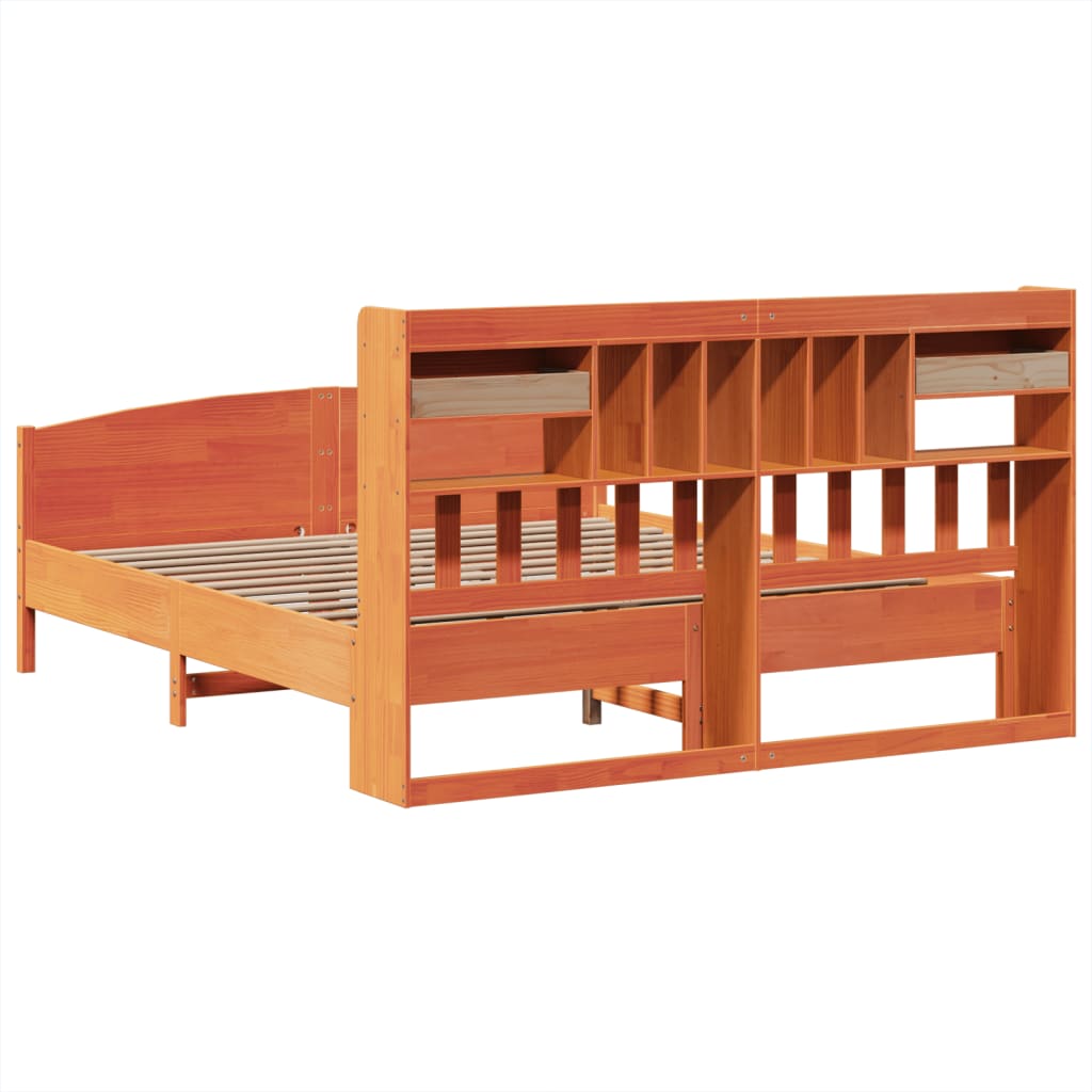 Bookcase Bed without Mattress Wax Brown 200x200cm Solid Wood Pine