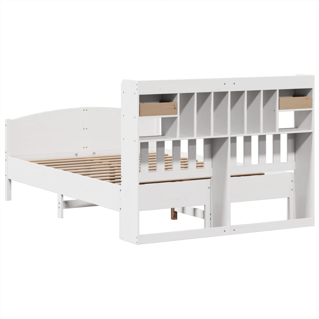 Bookcase Bed without Mattress White 150x200 cm King Size Solid Wood Pine