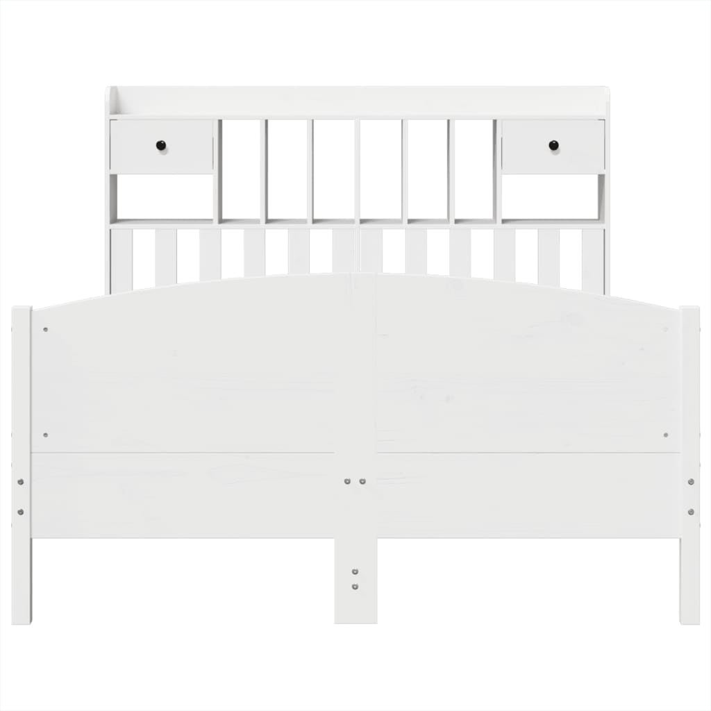 Bookcase Bed without Mattress White 140x200cm Solid Wood Pine