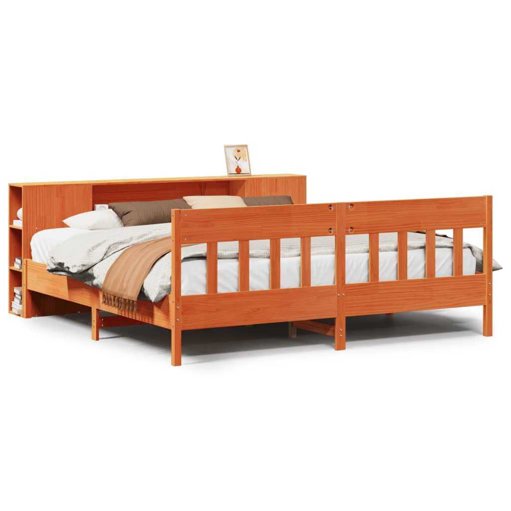 Bookcase Bed without Mattress Wax Brown 200x200cm Solid Wood Pine