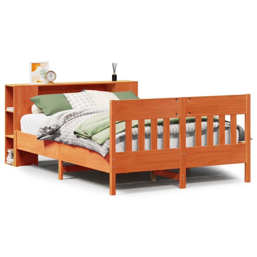 Bookcase Bed without Mattress Wax Brown 160x200cm Solid Wood Pine