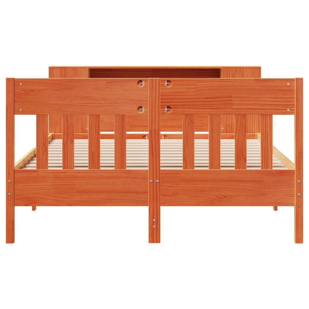 Bookcase Bed without Mattress Wax Brown 160x200cm Solid Wood Pine