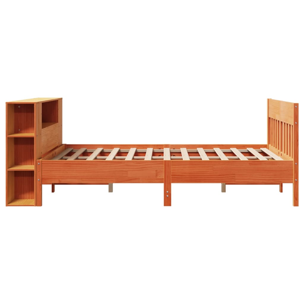 Bookcase Bed without Mattress Wax Brown 160x200cm Solid Wood Pine