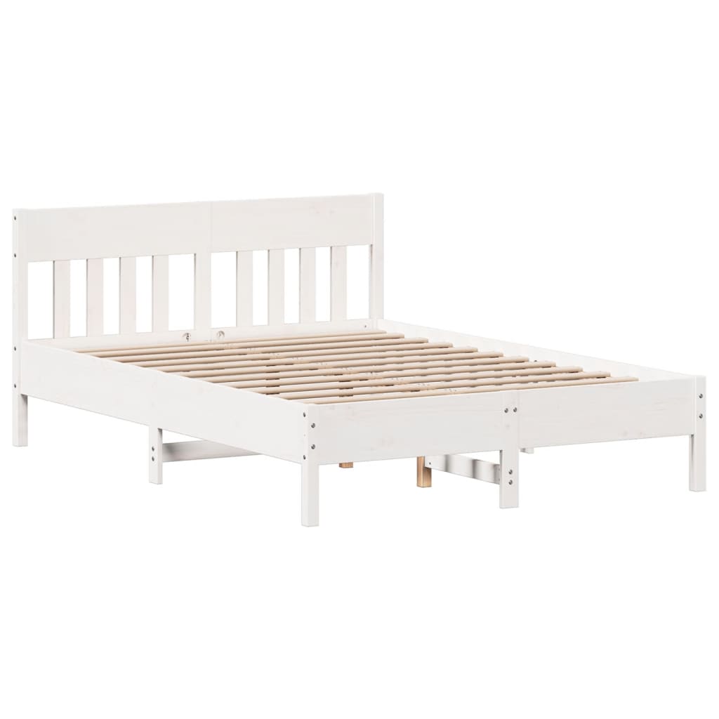 Bookcase Bed without Mattress White 150x200 cm King Size Solid Wood Pine