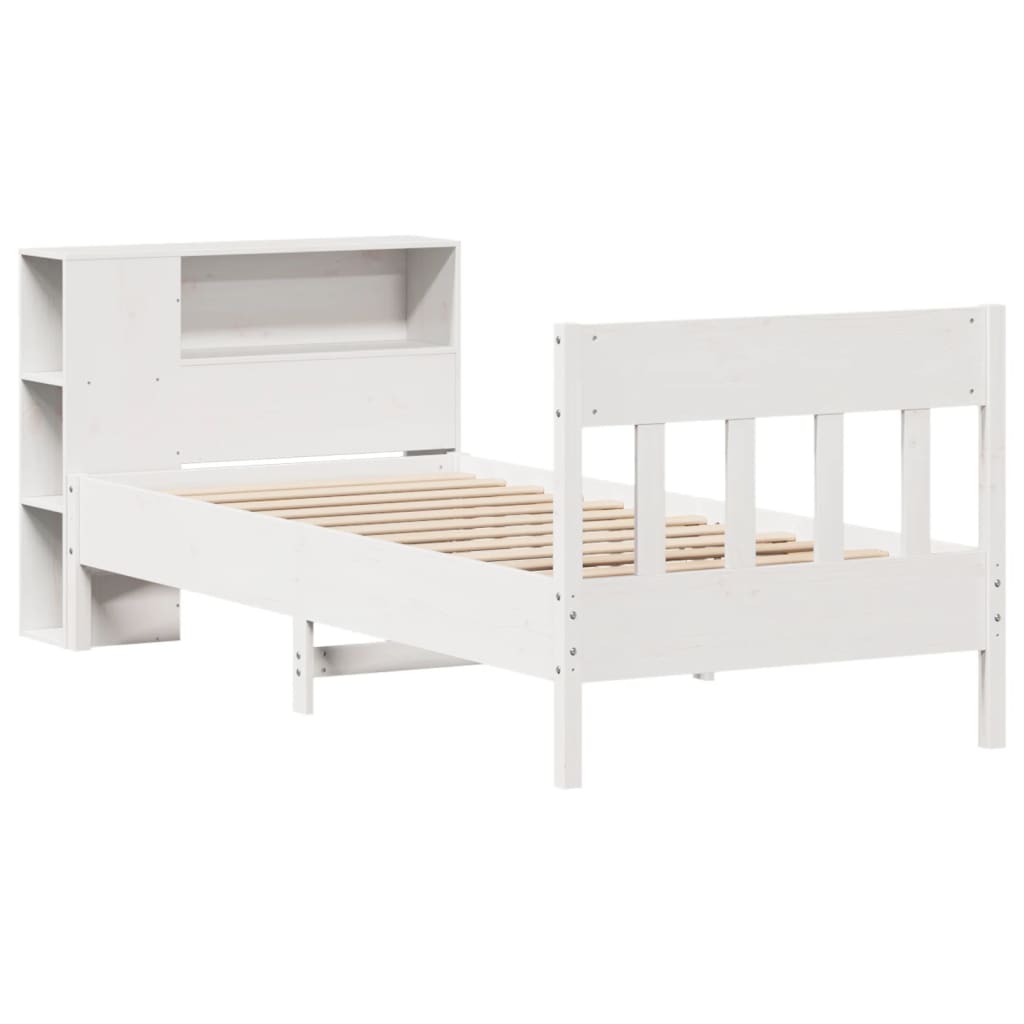 Bookcase Bed without Mattress White 100x200cm Solid Wood Pine