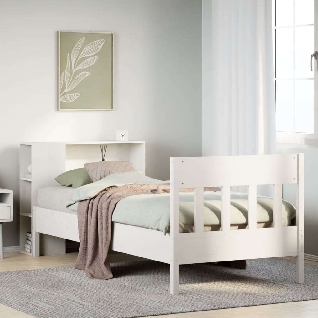 Bookcase Bed without Mattress White 100x200cm Solid Wood Pine