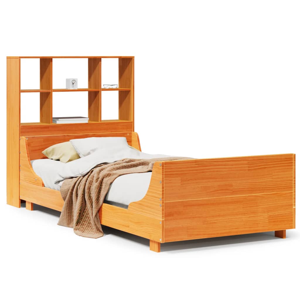 Bookcase Bed without Mattress Wax Brown 90x200 cm Solid Wood