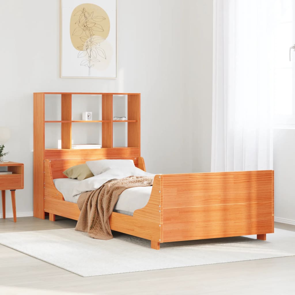 Bookcase Bed without Mattress Wax Brown 90x190 cm Single Solid Wood